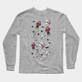 The Monster Mash Pattern Digital Illustration Long Sleeve T-Shirt